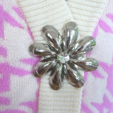 AREA Mussel Flower Houndstooth Cardigan Ivory/Pink Wool-Blend Size Extra Small
