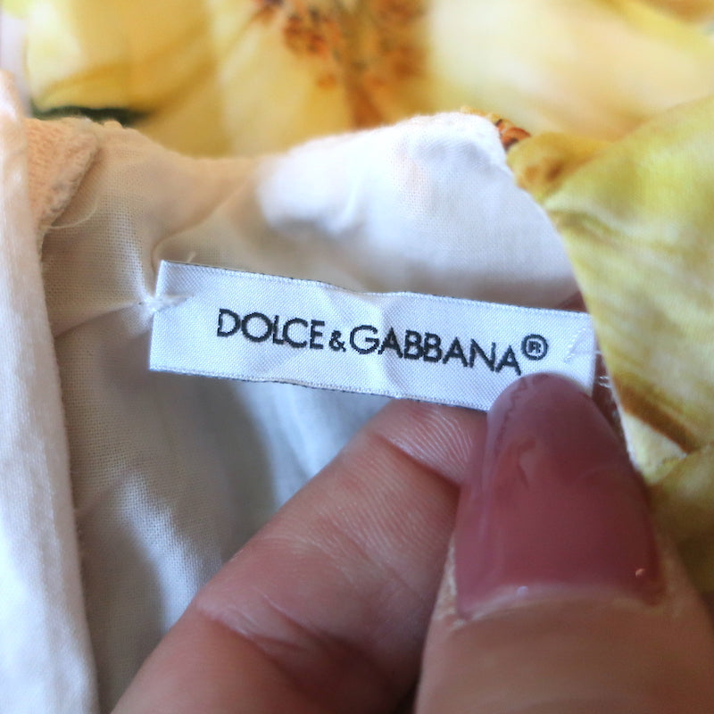 Dolce &amp; Gabbana Camellia Print Dress Yellow/Pink Poplin Size 11/12 Womens XS