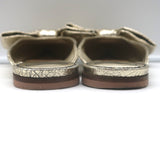 Valentino Unchateau flat bow mules in gold metallic cracked leather, pre-owned with a vintage-luxe patina