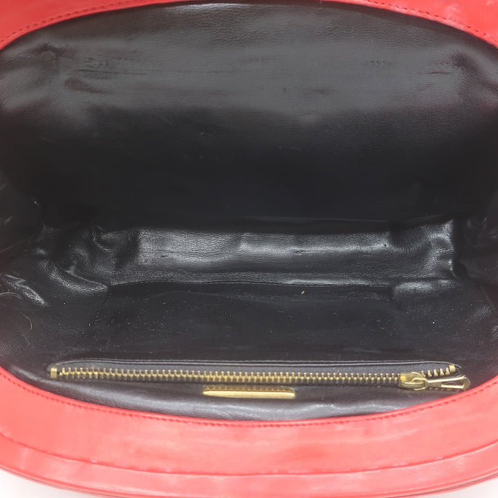 Vintage Bottega Veneta Intrecciato Large Dome Clutch Red Leather