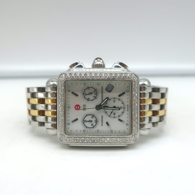Michele Deco Mother of Pearl Dial Diamond Chronograph Watch 71-6000