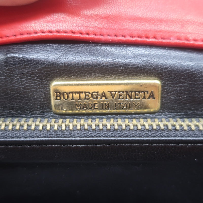 Vintage Bottega Veneta Intrecciato Large Dome Clutch Red Leather