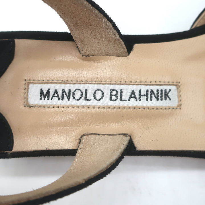Manolo Blahnik Aspro Low-Heel Slingback Pumps Black Suede Size 35