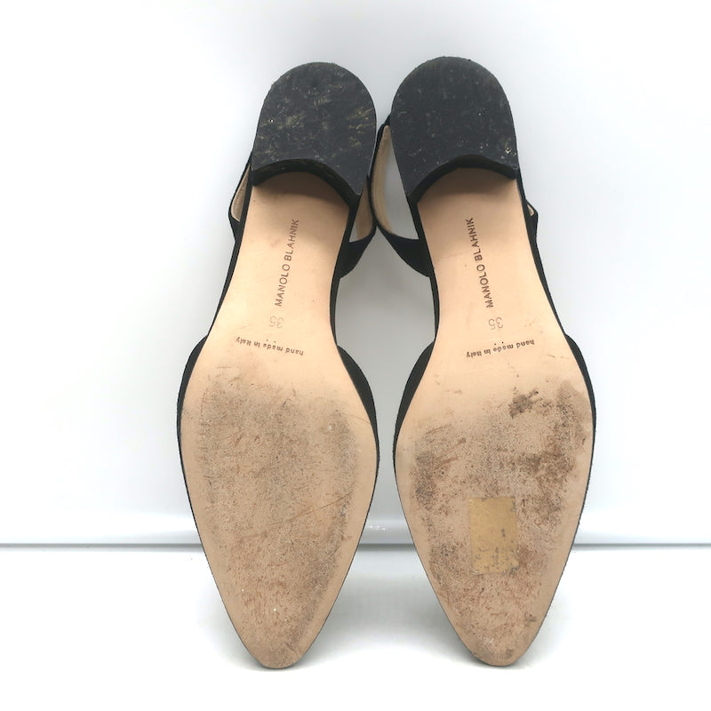 Manolo Blahnik Aspro Low-Heel Slingback Pumps Black Suede Size 35