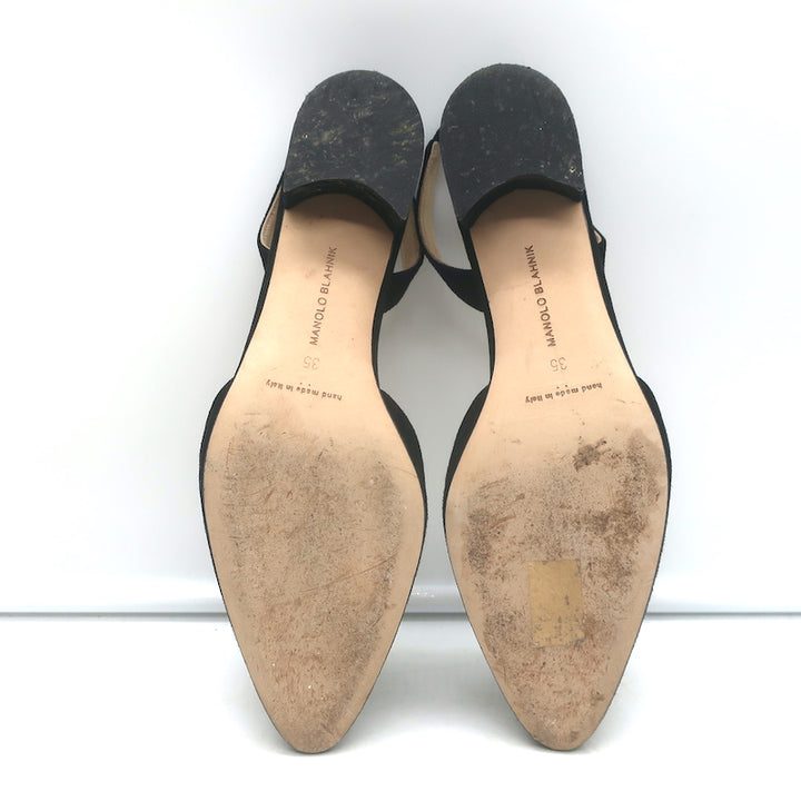Manolo Blahnik Aspro Low-Heel Slingback Pumps Black Suede Size 35