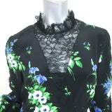 Les Reveries Long Sleeve Victorian Dress Black Daffodil Print Silk Size 6 NEW