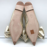 Valentino Unchateau bow mules in gold metallic cracked leather, pre-owned with authentic couture detailing