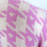 AREA Mussel Flower Houndstooth Cardigan Ivory/Pink Wool-Blend Size Extra Small