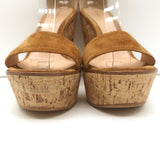 Gianvito Rossi Cork Platform Wedge Sandals Tan Suede Size 38 Ankle Strap Heels