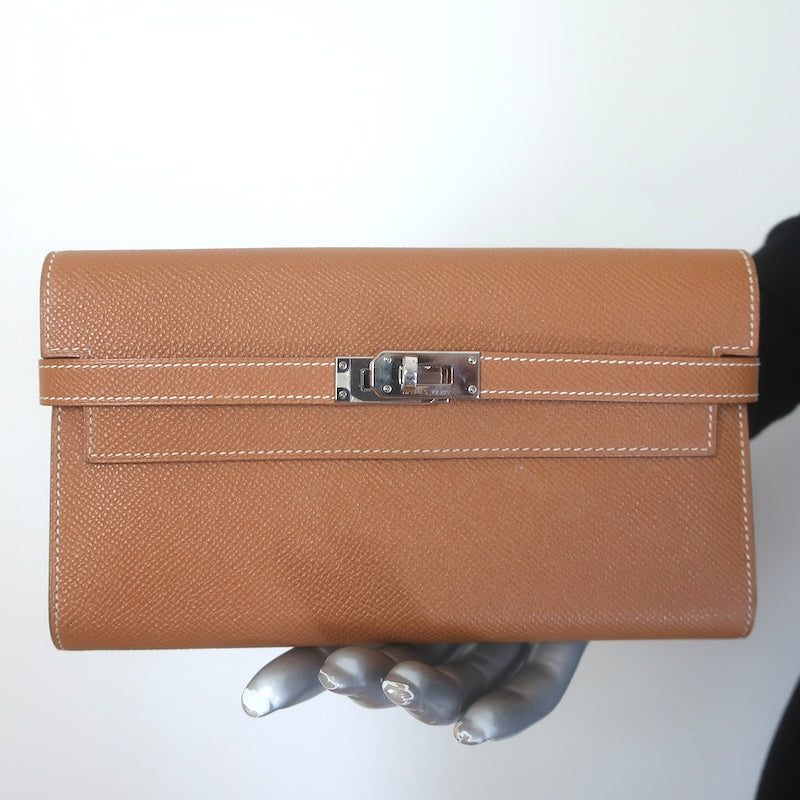 Hermes 2021 Kelly Longue Wallet Gold Epsom Leather Palladium Hardware