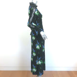 Les Reveries Long Sleeve Victorian Dress Black Daffodil Print Silk Size 6 NEW