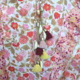 Zimmermann Goldie Spliced Mini Dress Multi Floral Print Ruffled Linen Size 0P