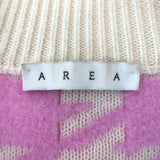 AREA Mussel Flower Houndstooth Cardigan Ivory/Pink Wool-Blend Size Extra Small