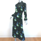 Les Reveries Long Sleeve Victorian Dress Black Daffodil Print Silk Size 6 NEW