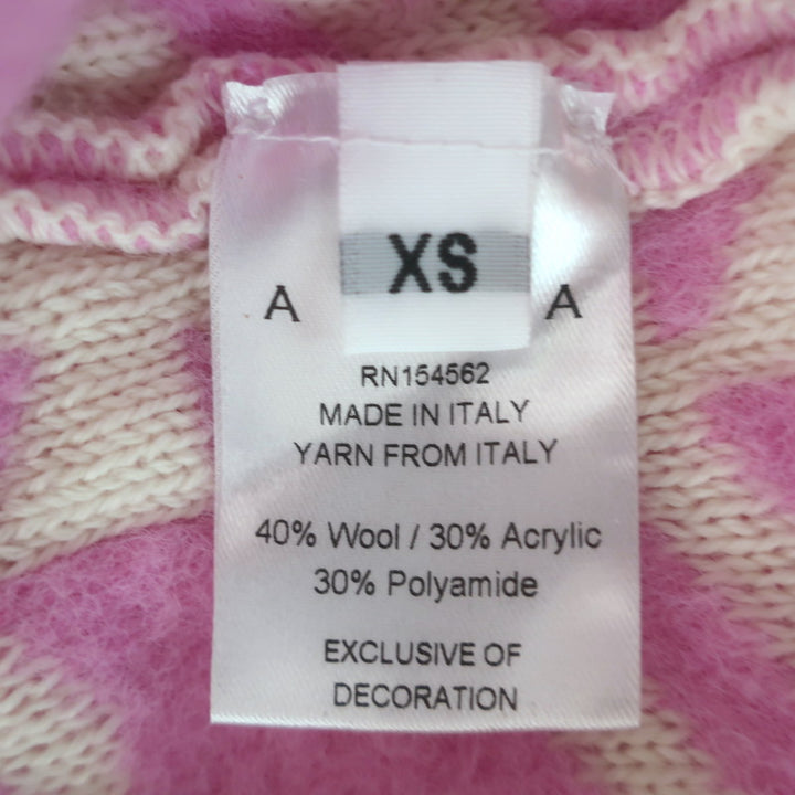 AREA Mussel Flower Houndstooth Cardigan Ivory/Pink Wool-Blend Size Extra Small