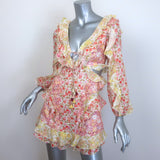 Zimmermann Goldie Spliced Mini Dress Multi Floral Print Ruffled Linen Size 0P