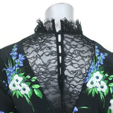 Les Reveries Long Sleeve Victorian Dress Black Daffodil Print Silk Size 6 NEW