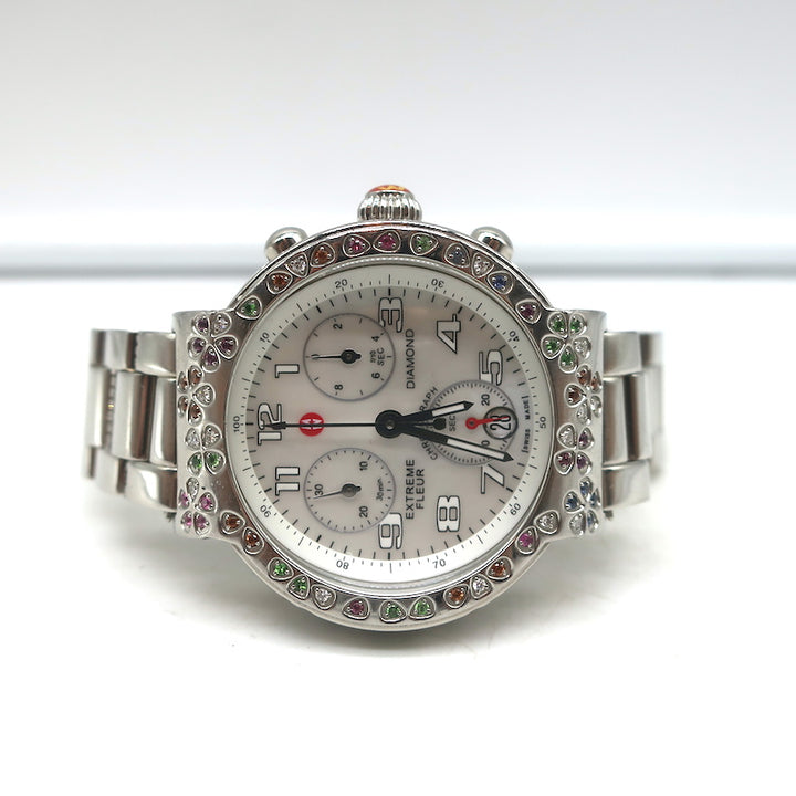 Michele Extreme Fleur Diamond Bezel Stainless Steel Watch MW04A13