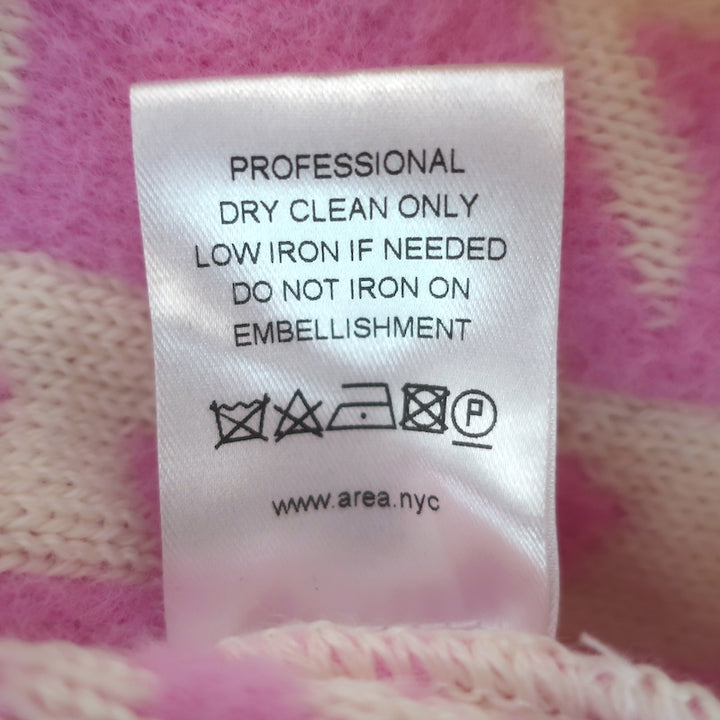 AREA Mussel Flower Houndstooth Cardigan Ivory/Pink Wool-Blend Size Extra Small