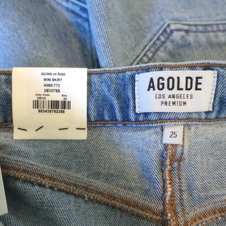 AGOLDE Quinn High Rise Denim Mini Skirt Devotee Blue Size 25 NEW