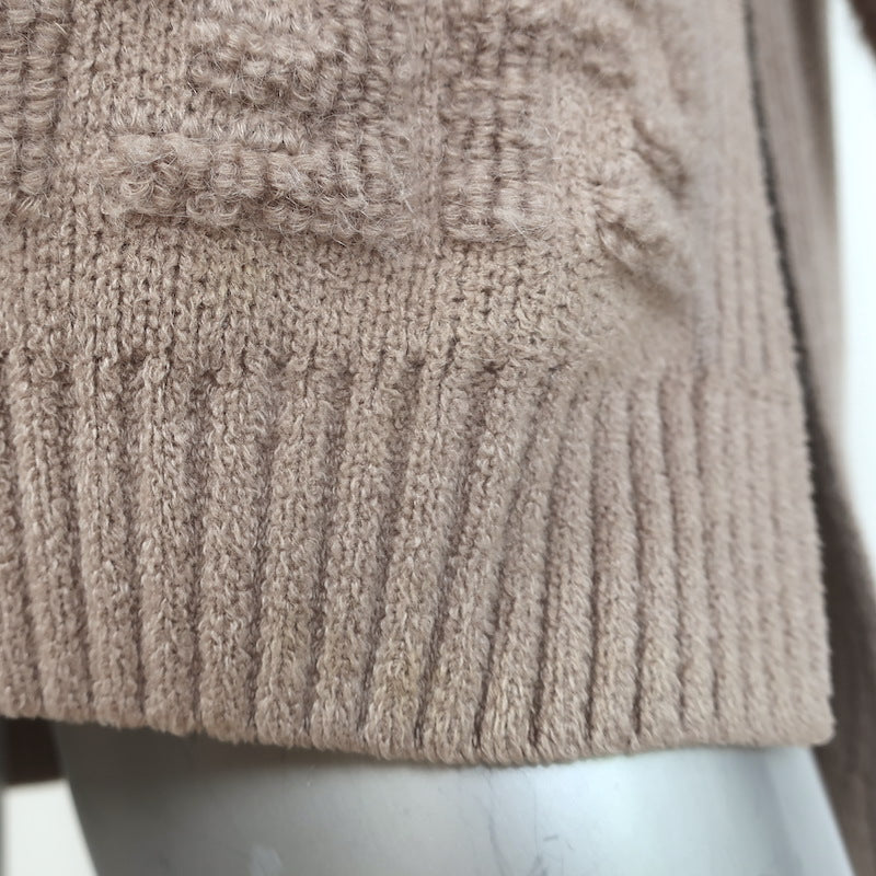 Fendi FF Logo-Back Chenille Turtleneck Sweater Tan Mohair-Blend Size 38