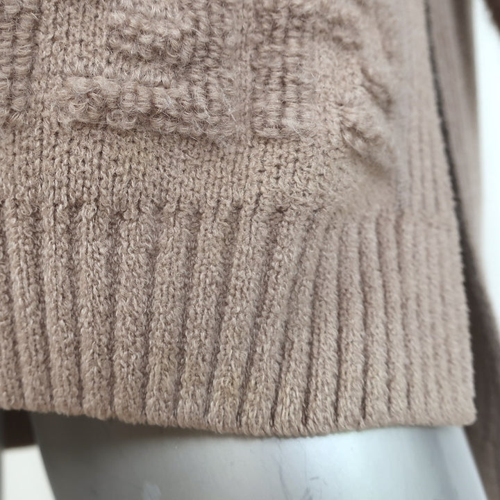 Fendi FF Logo-Back Chenille Turtleneck Sweater Tan Mohair-Blend Size 38