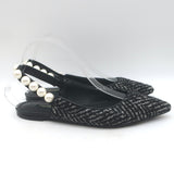 Dolce & Gabbana Faux Pearl Chevron Tweed Slingback Flats Black Size 38
