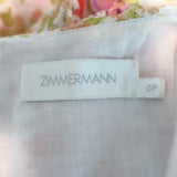 Zimmermann Goldie Spliced Mini Dress Multi Floral Print Ruffled Linen Size 0P