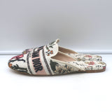 Authentic Christian Dior floral-embroidered canvas flat mules, white/multi, gently pre-owned