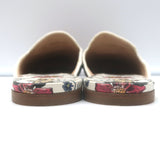 Christian Dior canvas flat mules, white with multicolored floral embroidery, authentic pre-owned luxury, gently worn