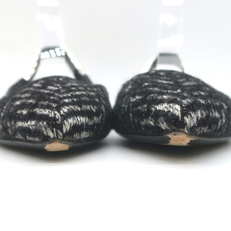 Dolce &amp; Gabbana Faux Pearl Chevron Tweed Slingback Flats Black Size 38