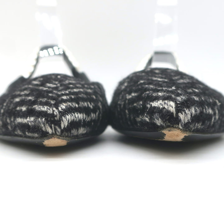 Dolce &amp; Gabbana Faux Pearl Chevron Tweed Slingback Flats Black Size 38