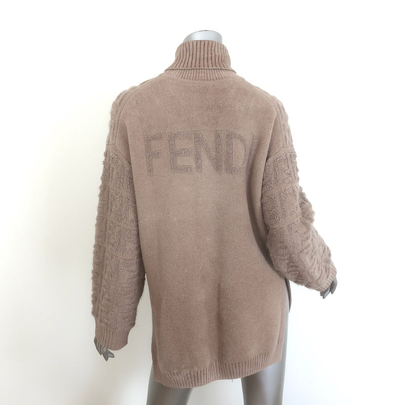 Fendi FF Logo-Back Chenille Turtleneck Sweater Tan Mohair-Blend Size 38