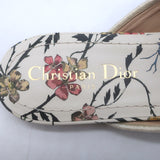 Christian Dior floral-embroidered canvas flat mules in white with multicolor embroidery, authentic gently pre-owned, size 39