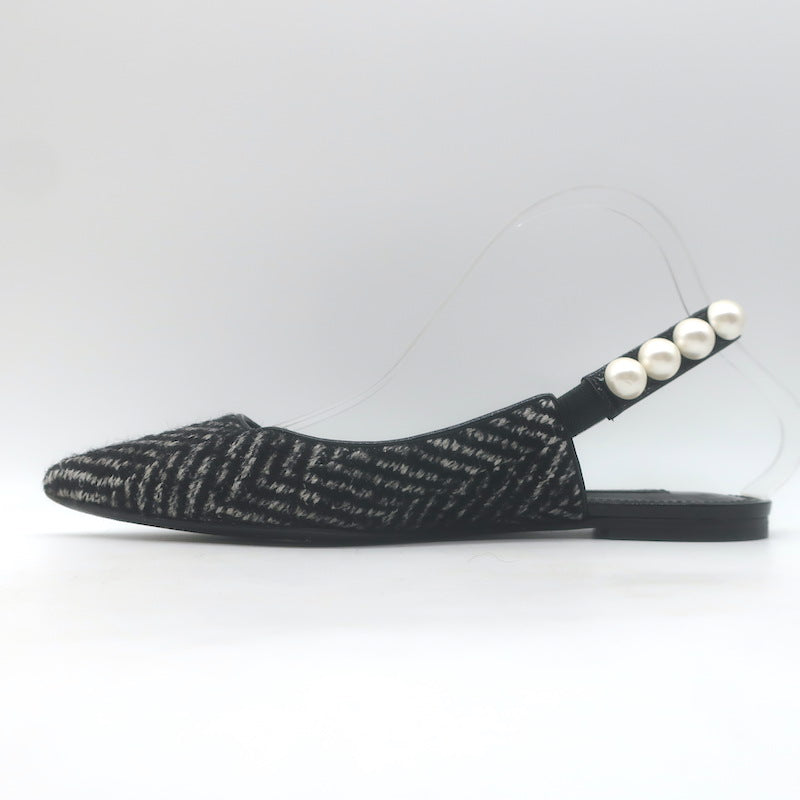 Dolce &amp; Gabbana Faux Pearl Chevron Tweed Slingback Flats Black Size 38