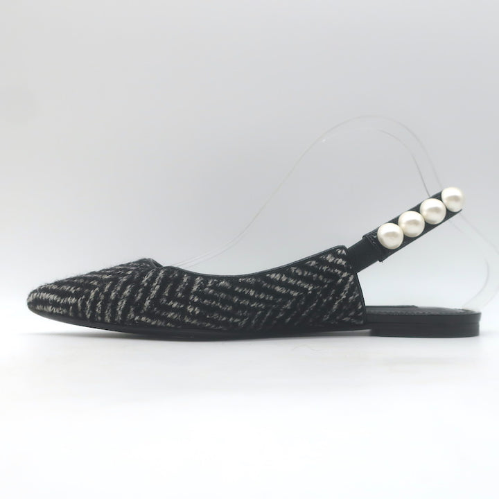 Dolce &amp; Gabbana Faux Pearl Chevron Tweed Slingback Flats Black Size 38