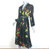 Cynthia Rowley Dress Krystal Black Lace-Trim Fruit Print Twill Size 8