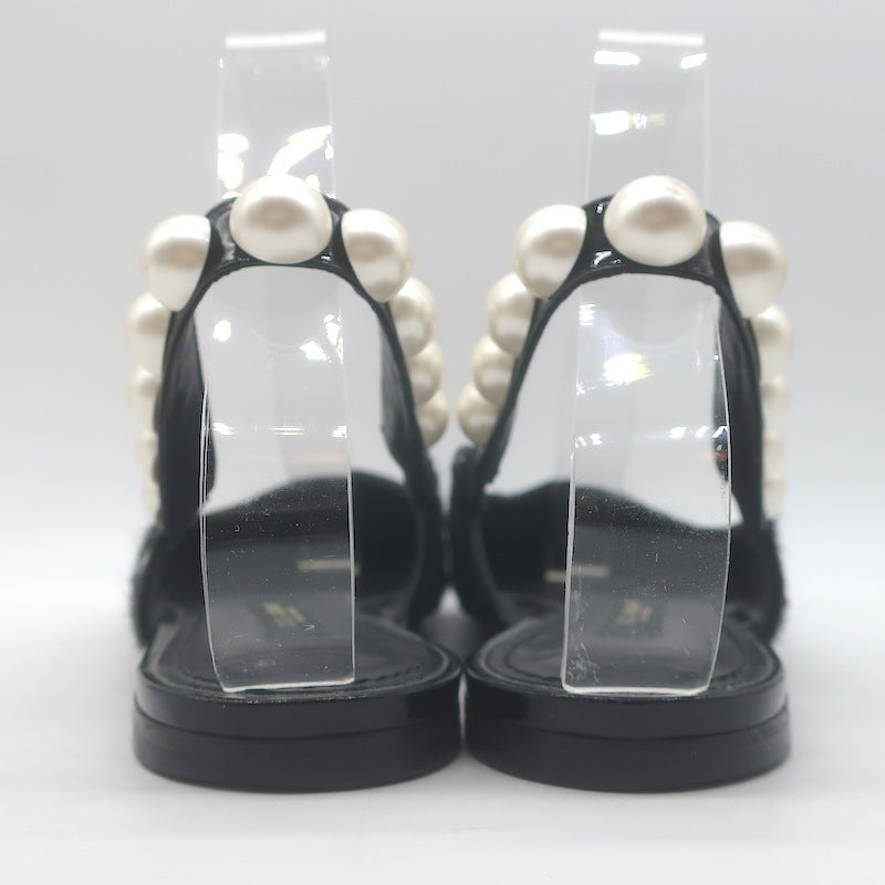 Dolce &amp; Gabbana Faux Pearl Chevron Tweed Slingback Flats Black Size 38
