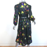 Cynthia Rowley Dress Krystal Black Lace-Trim Fruit Print Twill Size 8