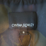 Cynthia Rowley Dress Krystal Black Lace-Trim Fruit Print Twill Size 8