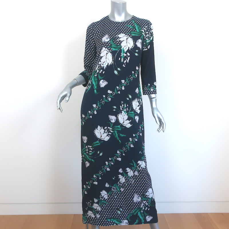 Erdem Maxi Dress Evanna Leighton Navy Tulip Print Silk Twill Size US 4 New Erdem Maxi Dress Evanna Leighton Navy Tulip Print Silk Twill Size US 4 New