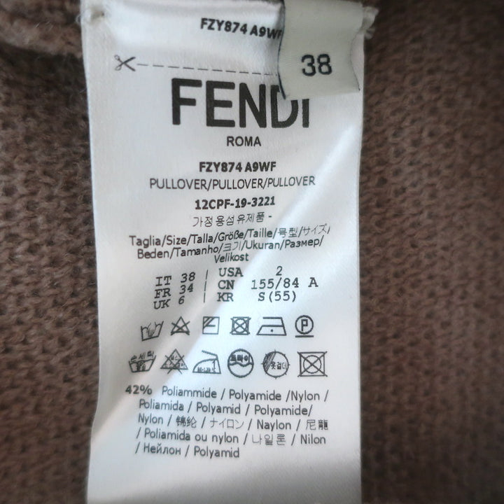 Fendi FF Logo-Back Chenille Turtleneck Sweater Tan Mohair-Blend Size 38