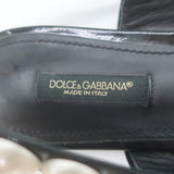 Dolce & Gabbana Faux Pearl Chevron Tweed Slingback Flats Black Size 38