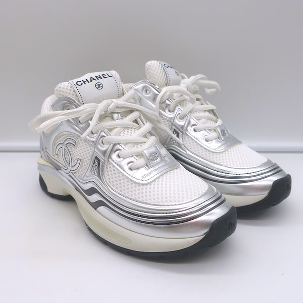 CHANEL サイズ　36　グレー Chanel CC Crystal Logo Fabric Cloth Gray Dad Sandals Shoes