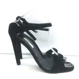 Prada Ankle Strap Sandals Black Suede Size 38.5 Open Toe Heels