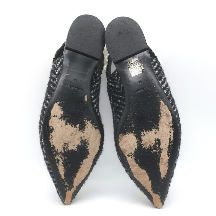 Dolce &amp; Gabbana Faux Pearl Chevron Tweed Slingback Flats Black Size 38