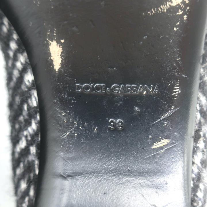 Dolce &amp; Gabbana Faux Pearl Chevron Tweed Slingback Flats Black Size 38