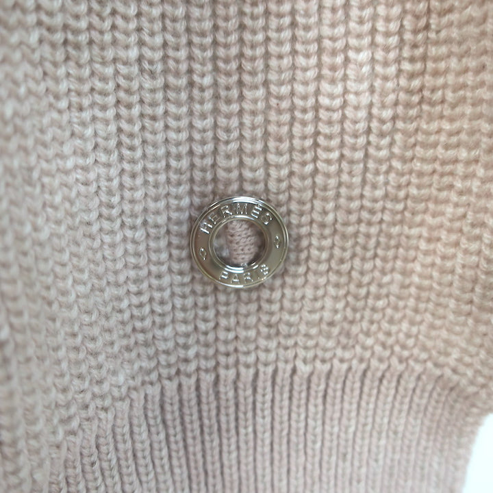 Hermes Cashmere Cropped Wrap Sweater Beige Ribbed Knit Size 42