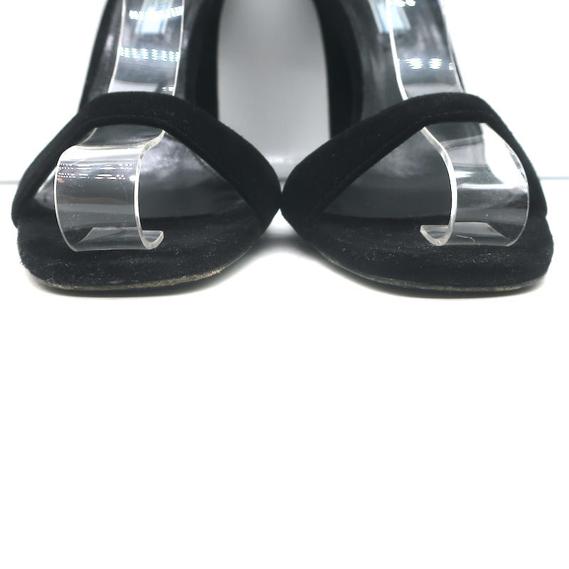 Prada Ankle Strap Sandals Black Suede Size 38.5 Open Toe Heels