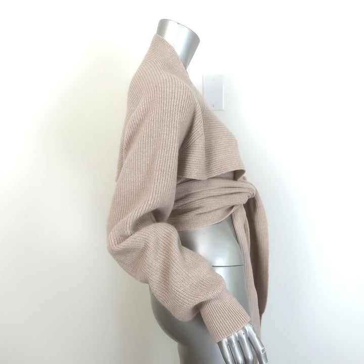 Hermes Cashmere Cropped Wrap Sweater Beige Ribbed Knit Size 42